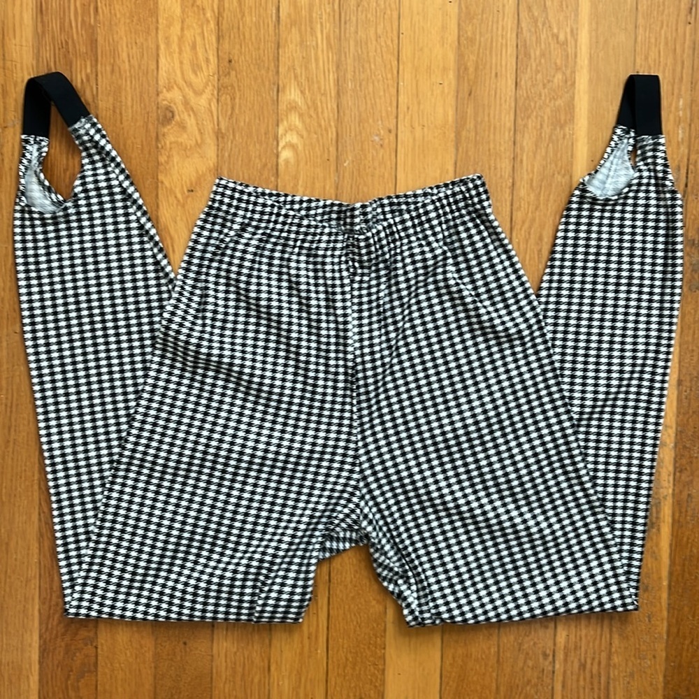 80s Vintage Stirrup Leggings Black & White Checker Herringbone Cotton Blend - Picture 7 of 11